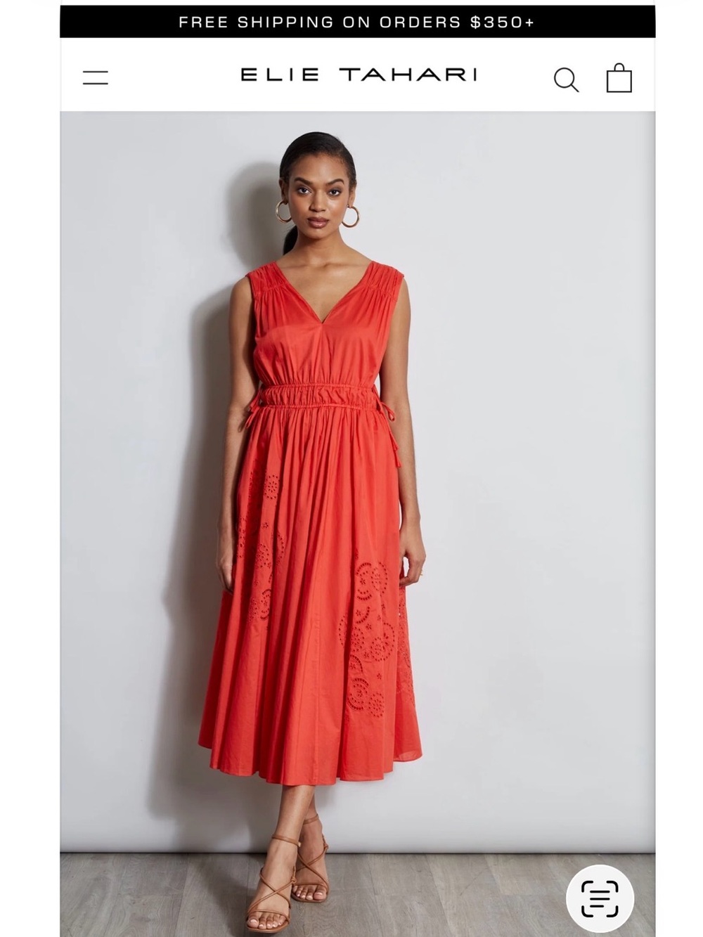 #2 - Elie Tahari Christabel Sleeveless V-Neck Red Maxi Dress Eyelet 100% cotton - Picture 4 of 6